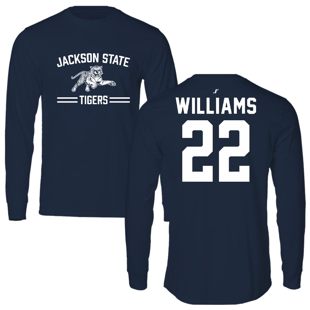 Jackson State University Baseball Navy General Performance Long Sleeve - #22 Isaiah Williams