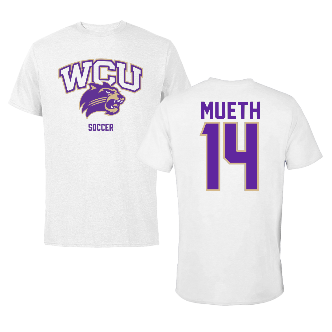 Western Carolina University Soccer White Performance Tee - #14 Mary Mueth