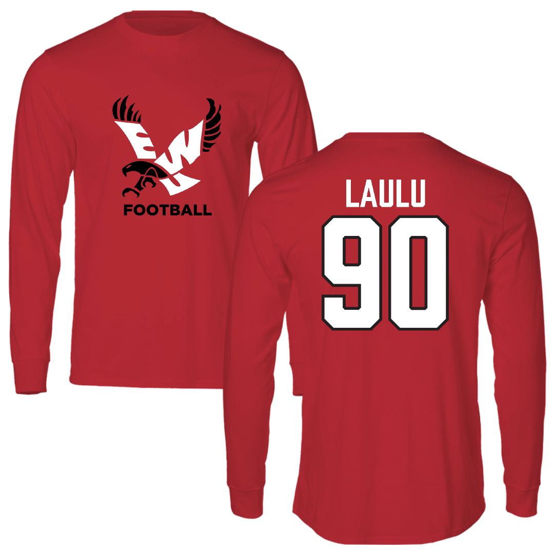 Eastern Washington University Football Red EWU Performance Long Sleeve - #90 Justis Laulu