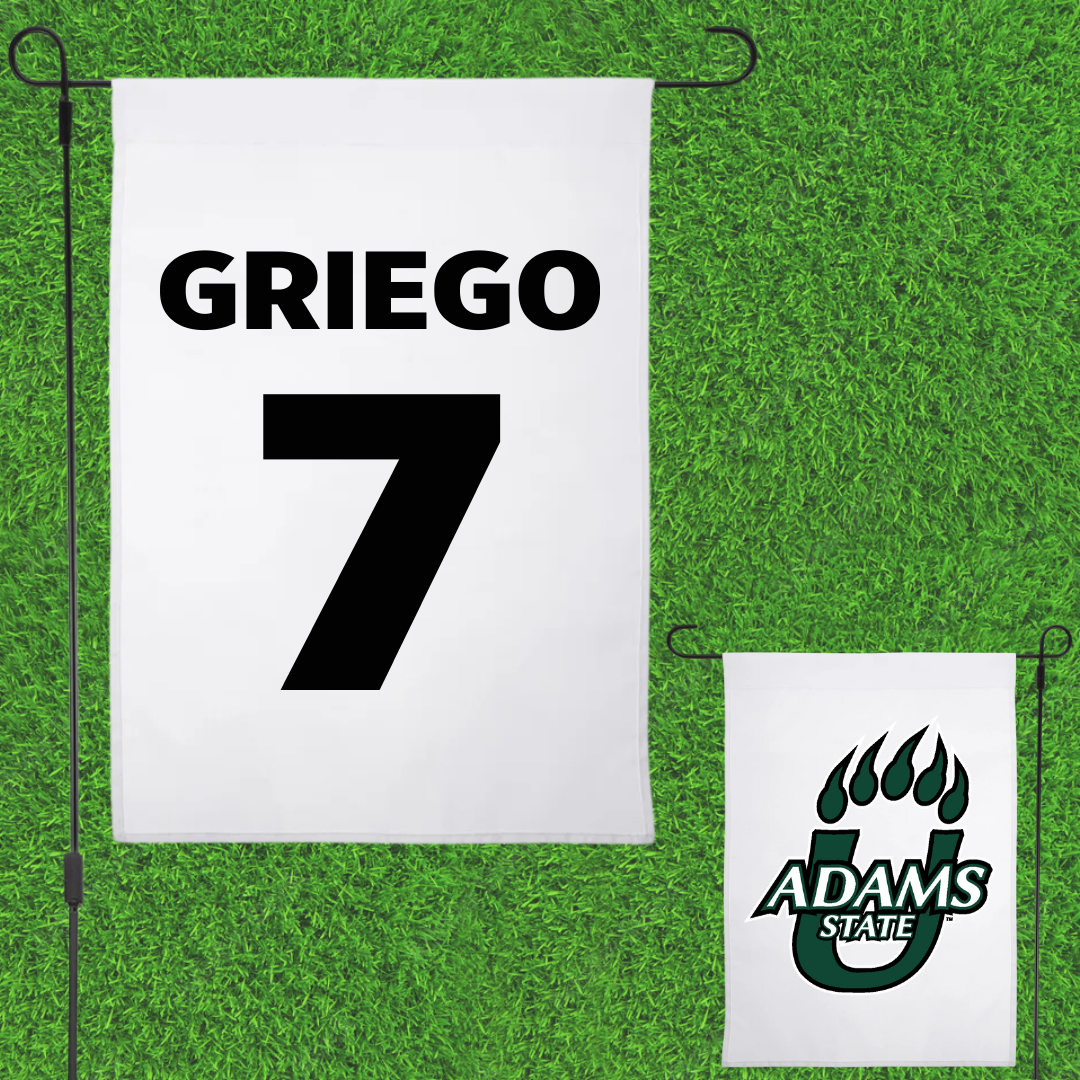 Adams State University Baseball White Garden Flag - #7 Markus Griego