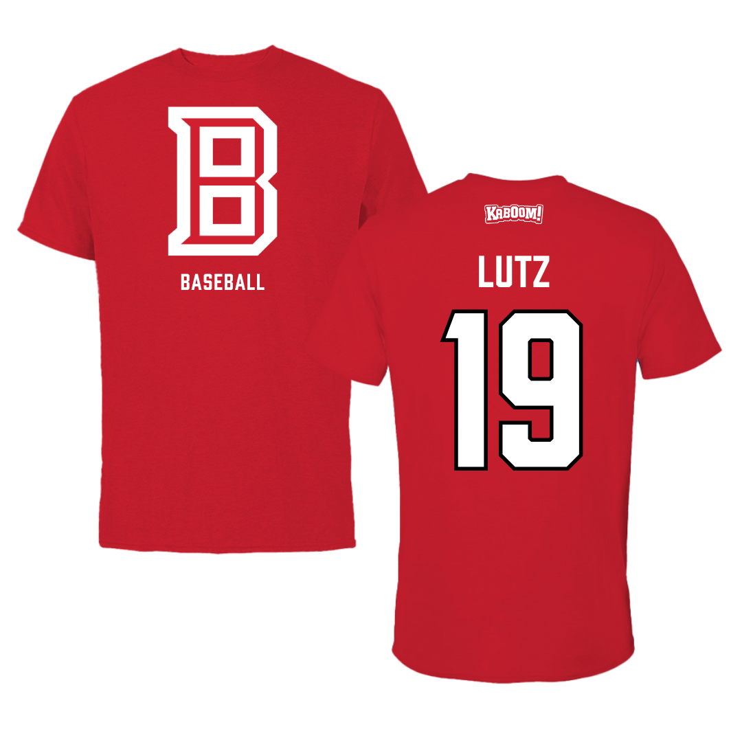 Bradley University Baseball Red Block Performance Tee - #19 Travis Lutz