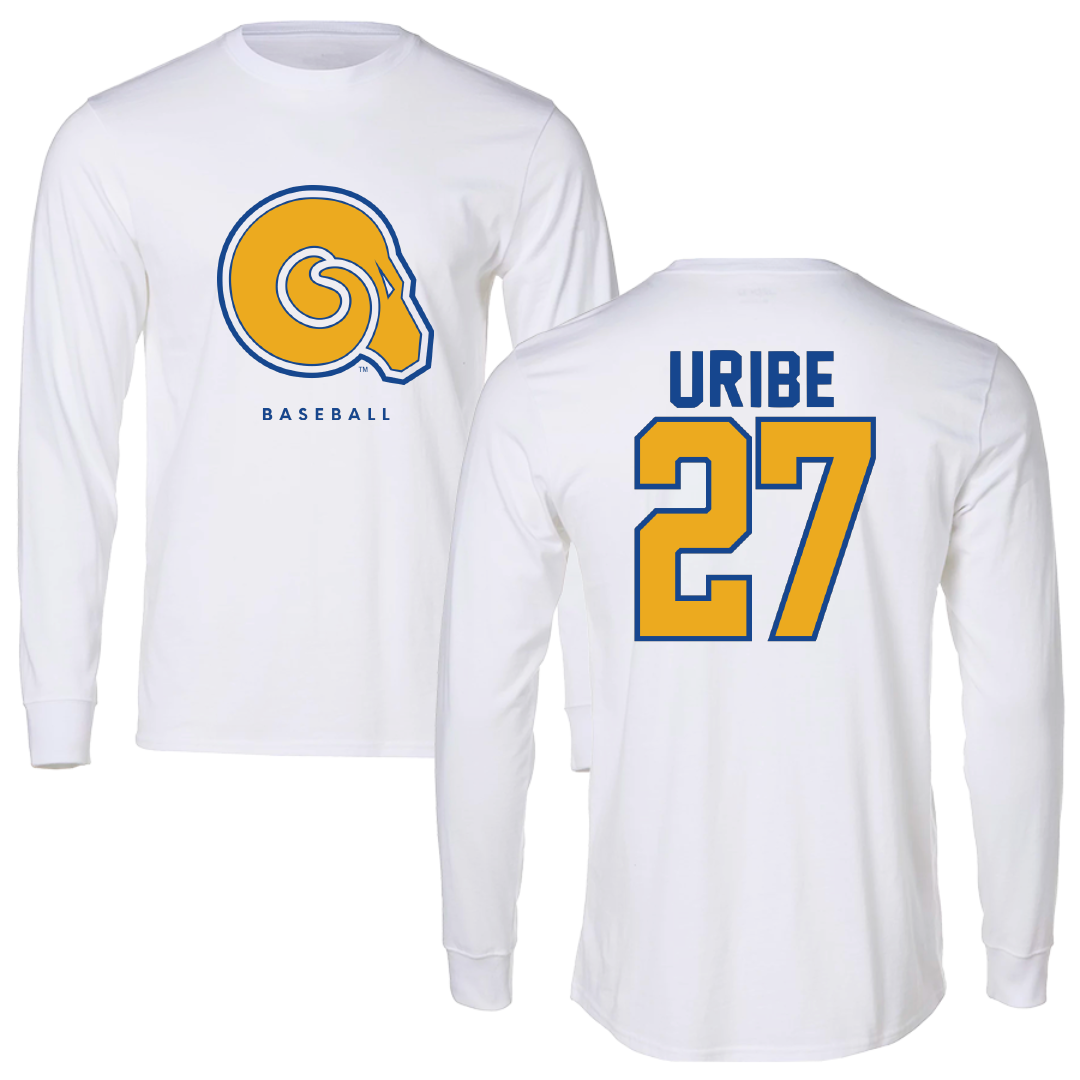 Albany State University Baseball White Performance Long Sleeve - #27 Mylon Uribe