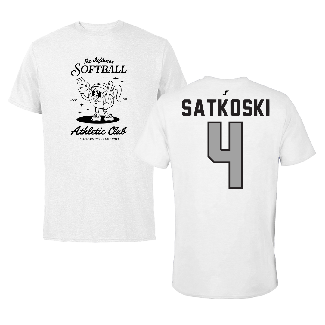 Softball White Influxer Athletic Club Tee - #4 Katelyn Satkoski