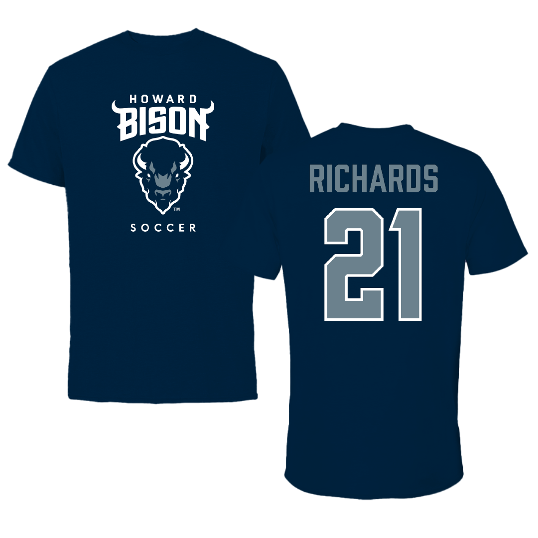 Howard University Soccer Navy Performance Tee - #21 Mimi Richards