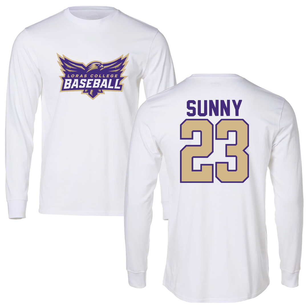 Loras College Baseball White Baseball Long Sleeve - #23 Cody Sunny
