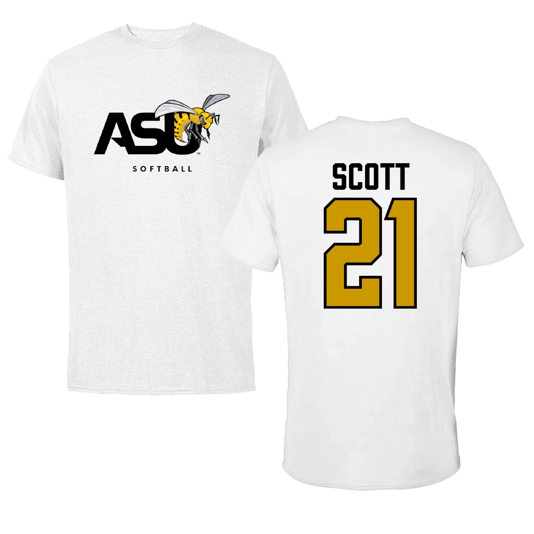 Alabama State University Softball White ASU Performance Tee - #21 Alana Scott