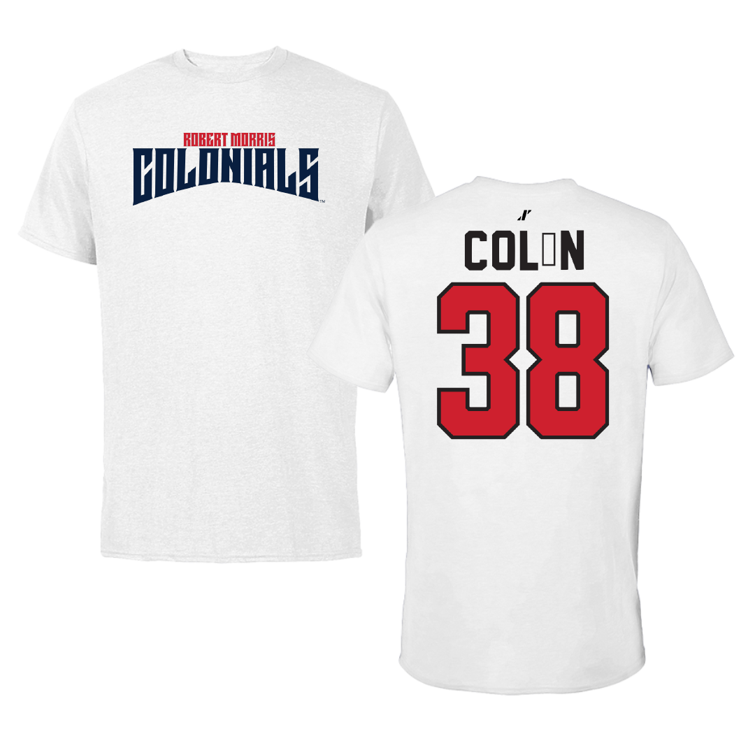 Robert Morris University Lacrosse White Classic Performance Tee - #38 Sam Colón