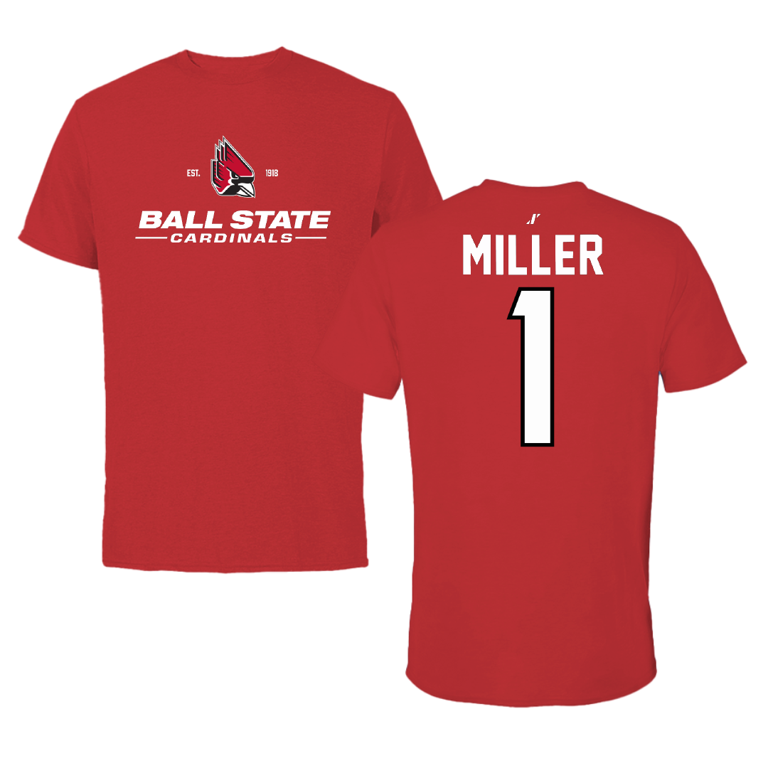 Ball State University Baseball Red General Tee - #1 Grant Miller