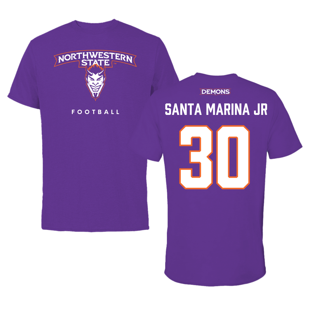 Northwestern State University Football Purple Mascot Performance Tee - #30 Troy Santa Marina Jr