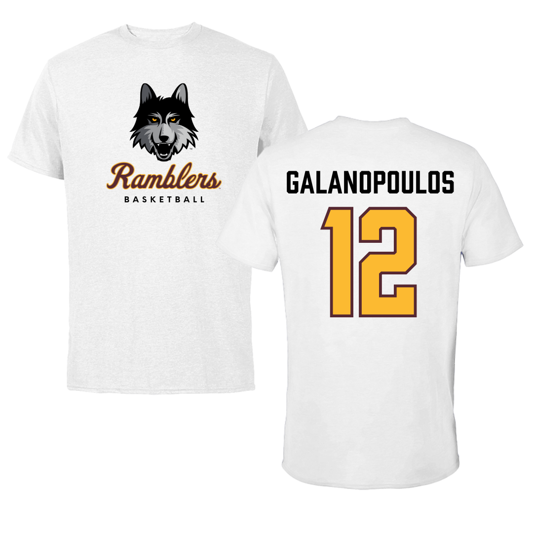 Loyola University-Chicago Basketball White Ramblers Performance Tee - #12 Sam Galanopoulos
