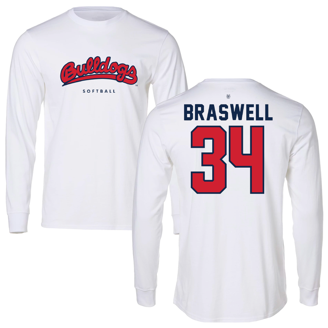 Fresno State University Softball White Performance Long Sleeve - #34 Harleigh Braswell