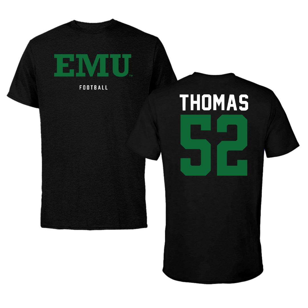 Eastern Michigan University Football Black Performance Tee - #52 Javon Thomas