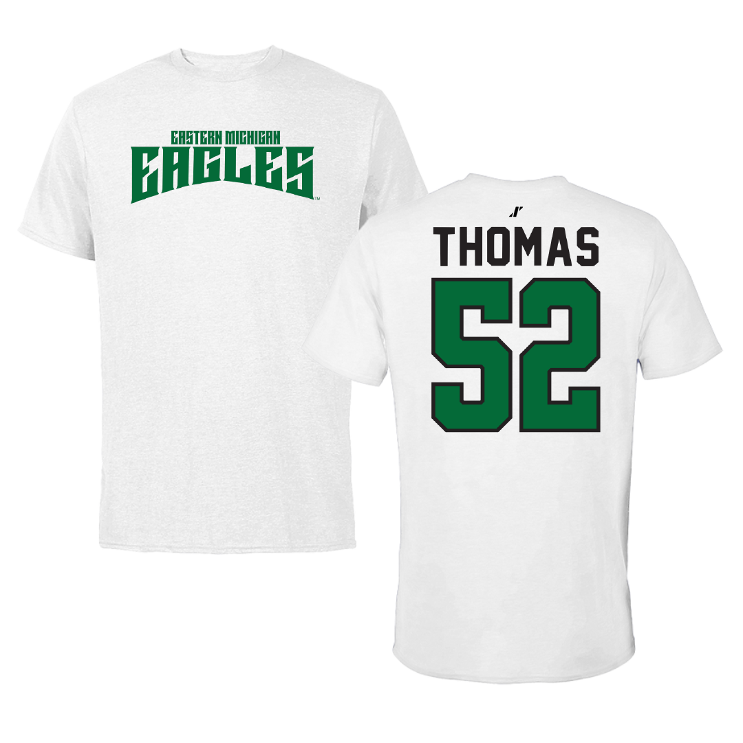 Eastern Michigan University Football White Classic Tee - #52 Javon Thomas