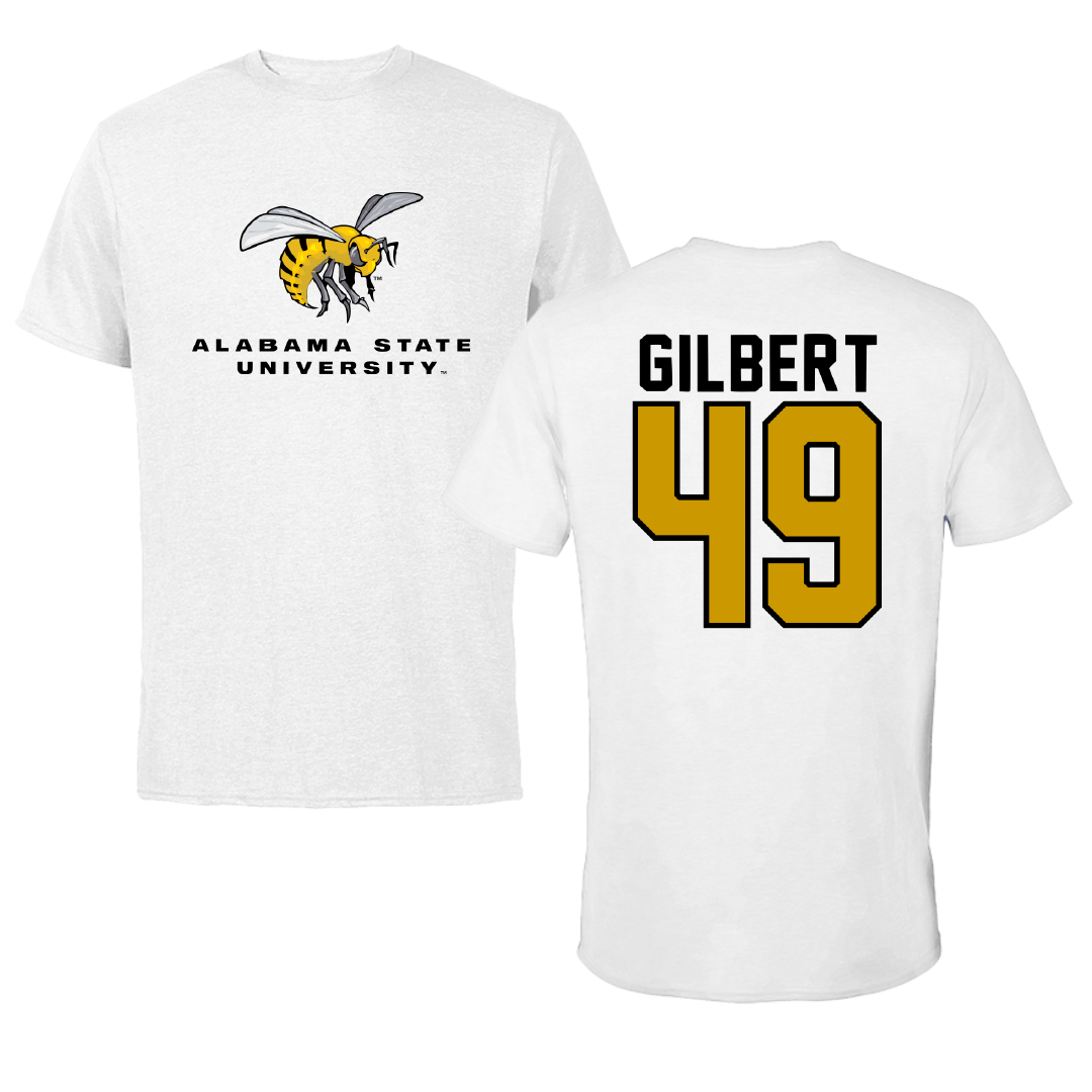 Alabama State University Baseball White Tee - #49 Rocco Gilbert