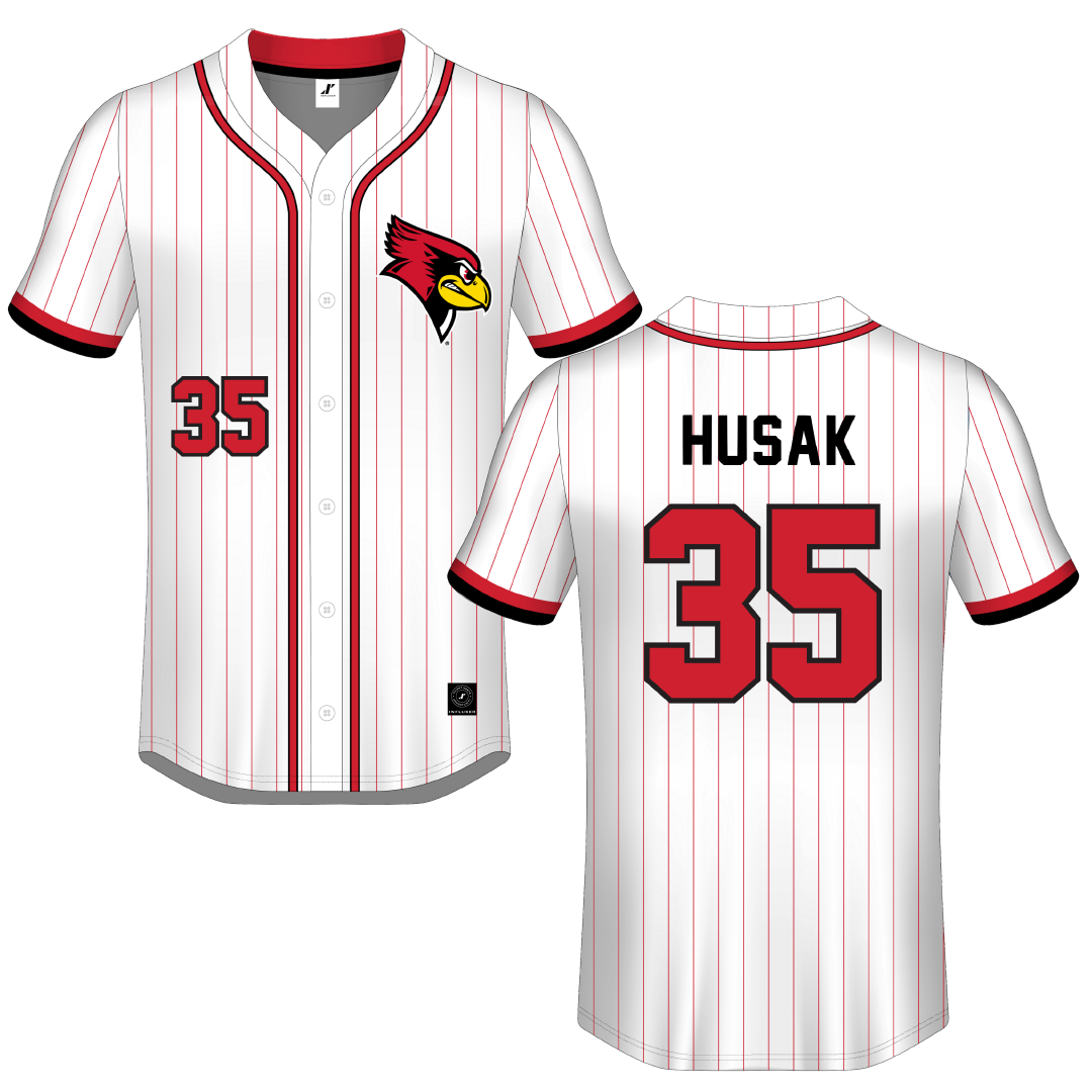 Illinois State University White Pinstripe Button-Down Jersey - #35 Joe Husak