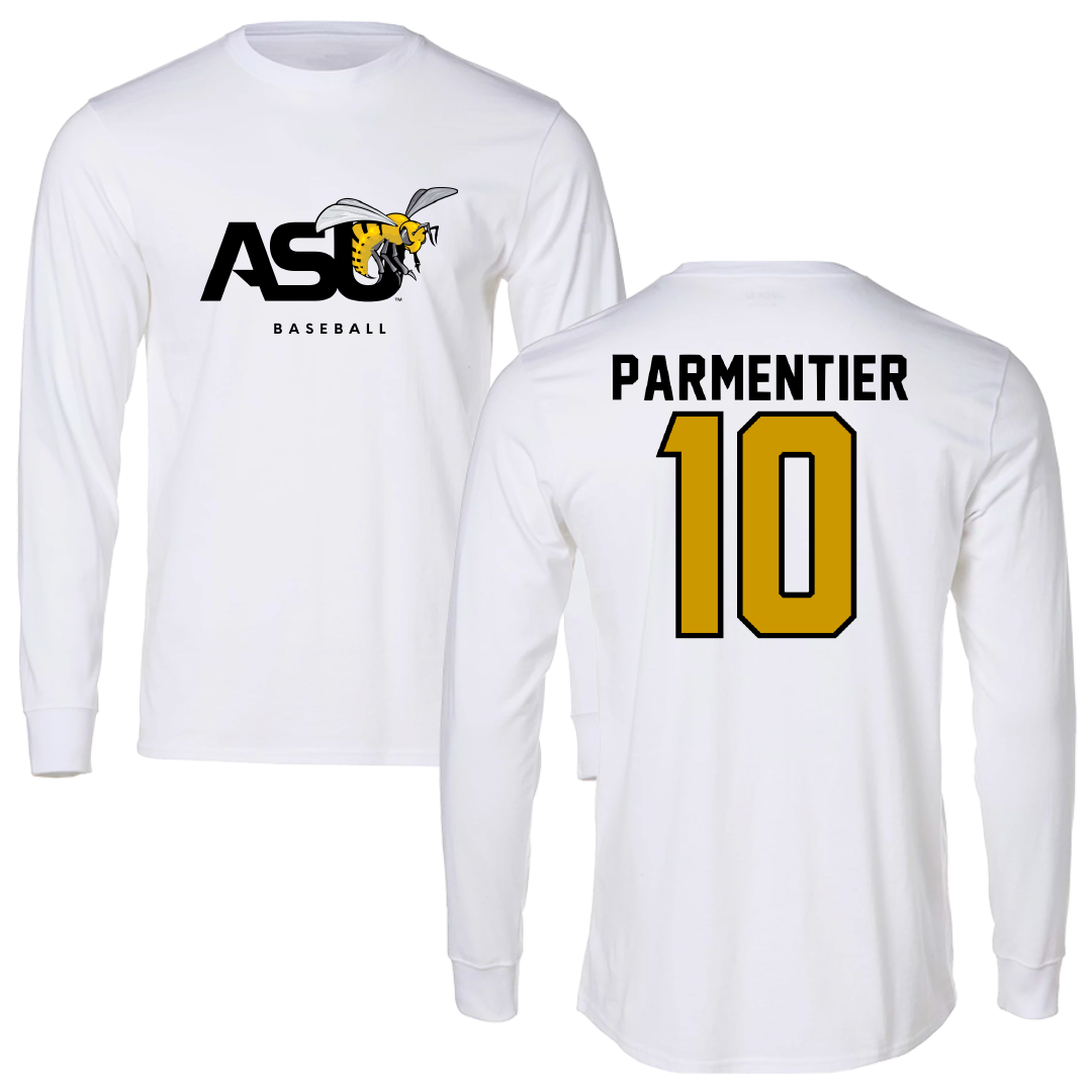 Alabama State University Baseball White Performance Long Sleeve - #10 Luke Parmentier