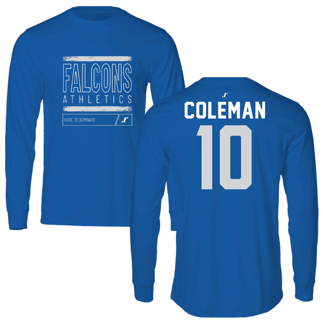 Albertus Magnus College Lacrosse Blue Dominate Performance Long Sleeve - #10 DaKari Coleman