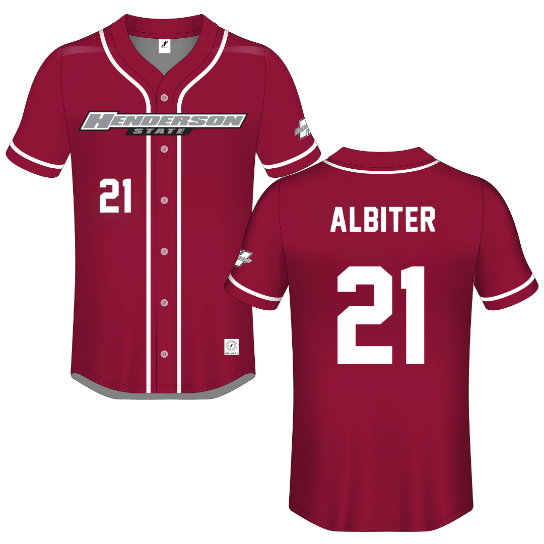 Henderson State University Red Button-Down Jersey - #21 Jay Albiter