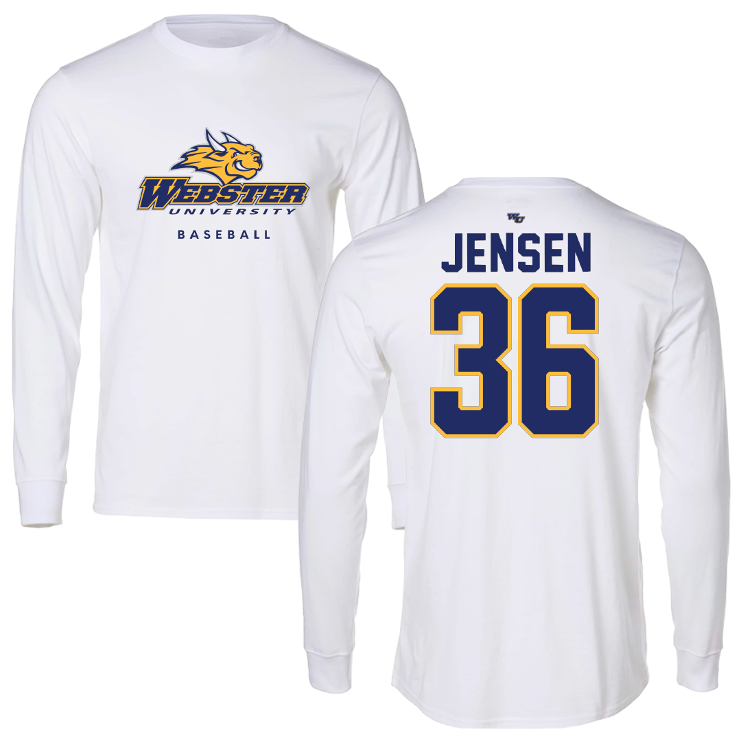 Webster University Baseball White Performance Long Sleeve - #36 Noah Jensen