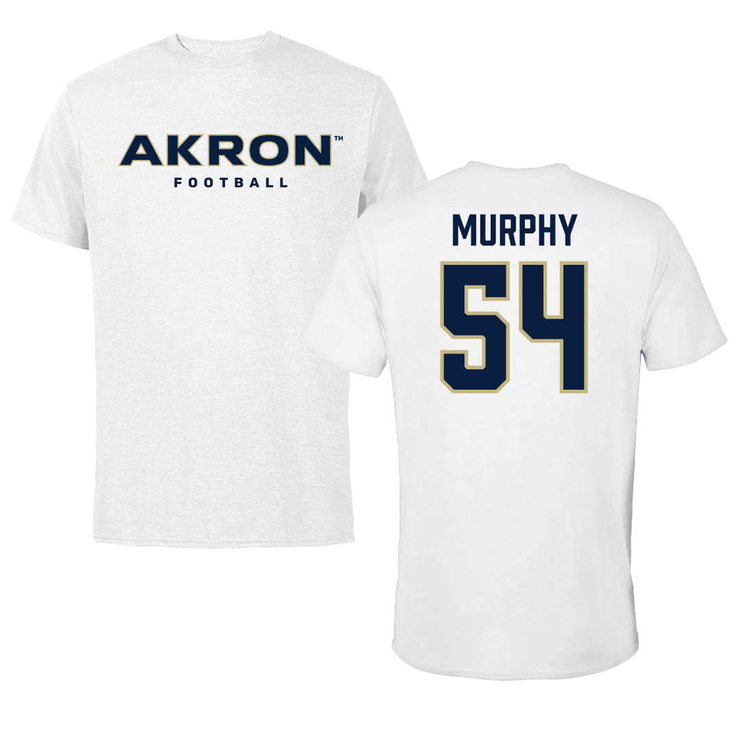 University of Akron Football White Performance Tee - #54 Kiawan Murphy