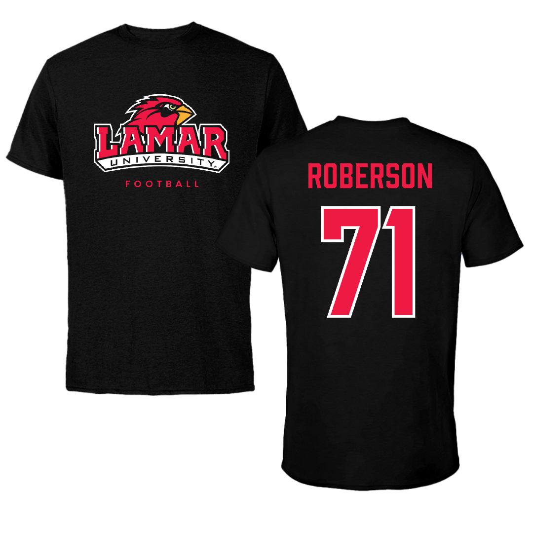 Lamar University Football Black Performance Tee - #71 Jevale Roberson