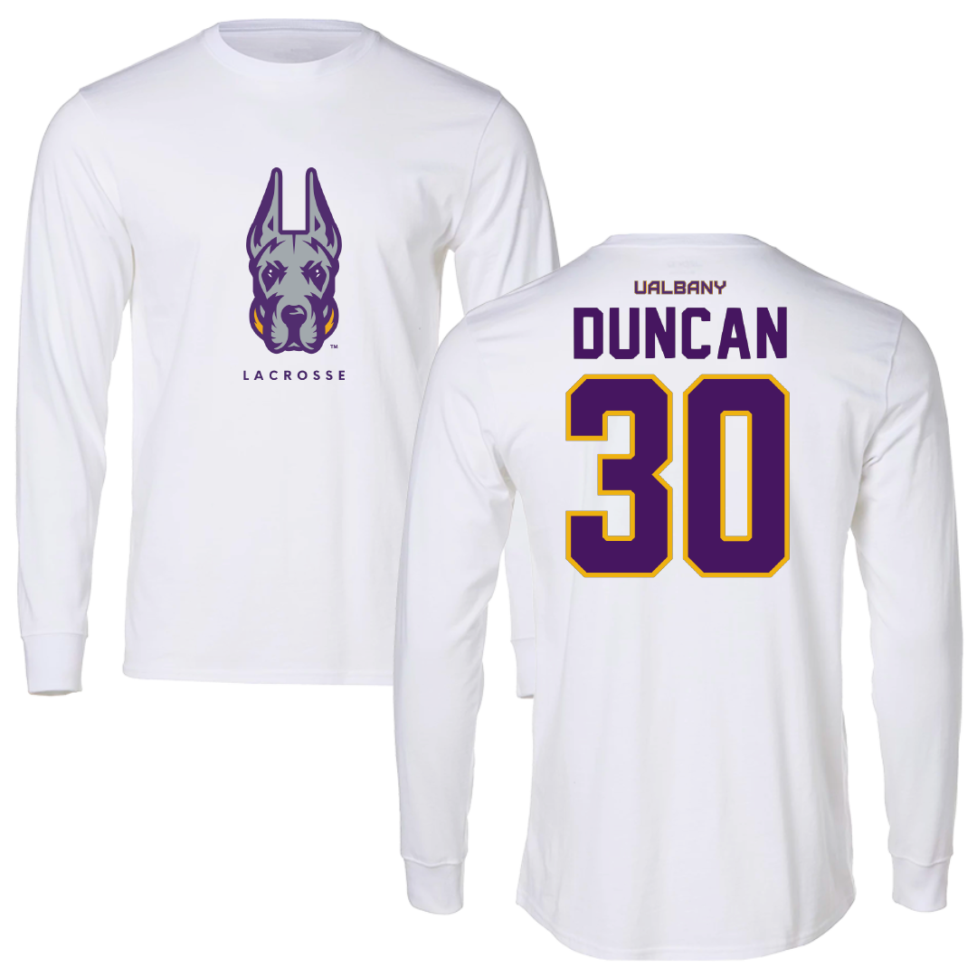 University at Albany Lacrosse White Long Sleeve - #30 Colin Duncan