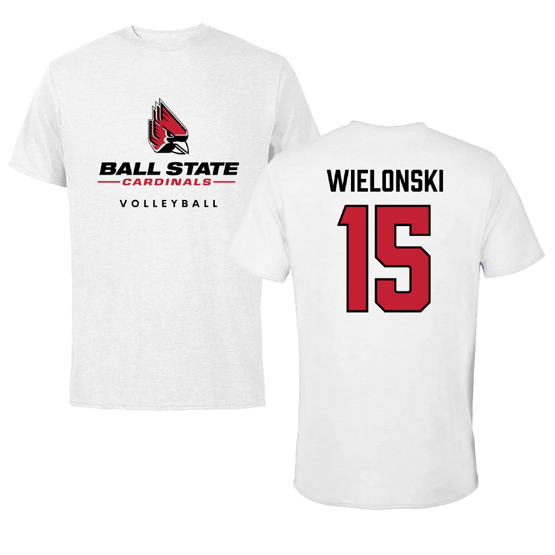 Ball State University Volleyball White Performance Tee - #15 Megan Wielonski