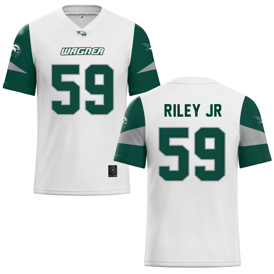 Wagner College White Football Jersey - #59 Kaleef Riley Jr