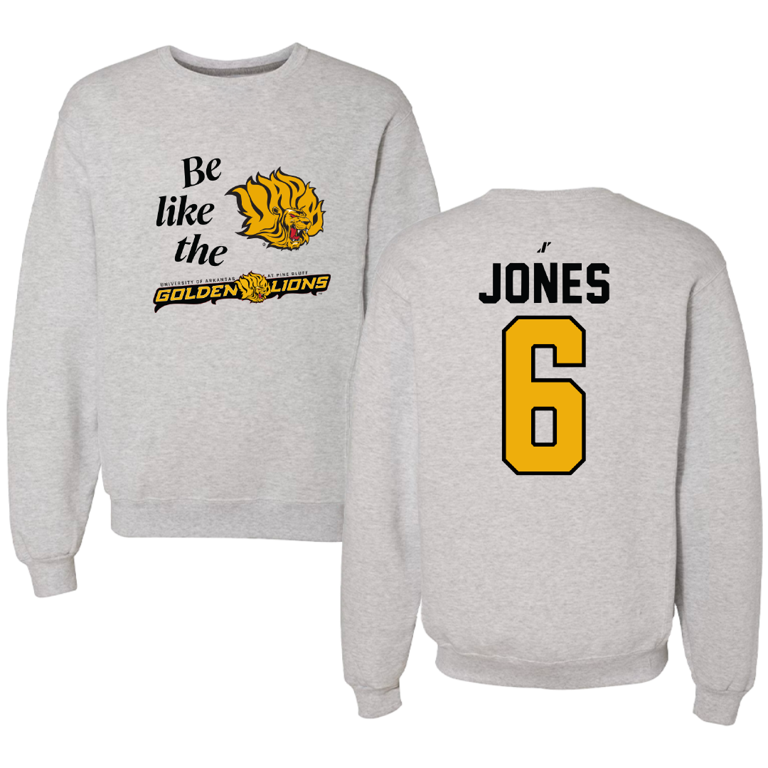 University of Arkansas-Pine Bluff Volleyball Light Gray Be Like Us Crewneck - #6 Amayah Jones