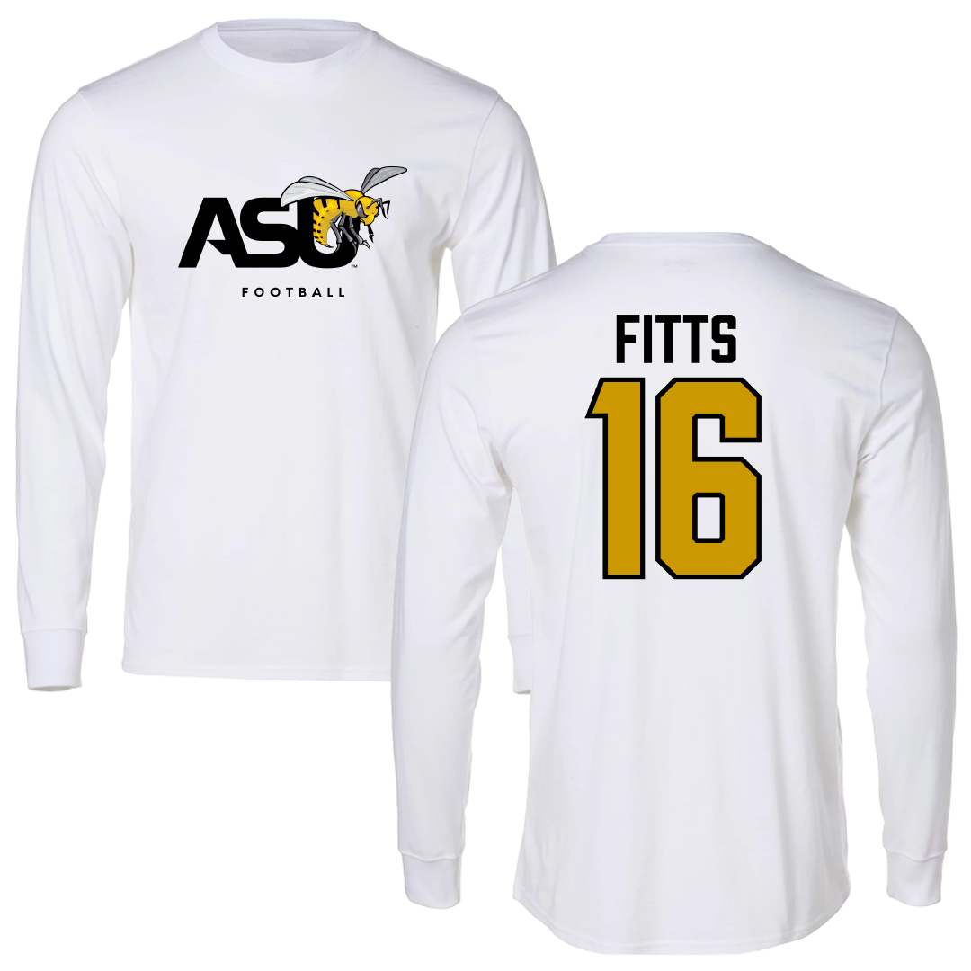Alabama State University Football White Performance Long Sleeve - #16 Adrian Fitts