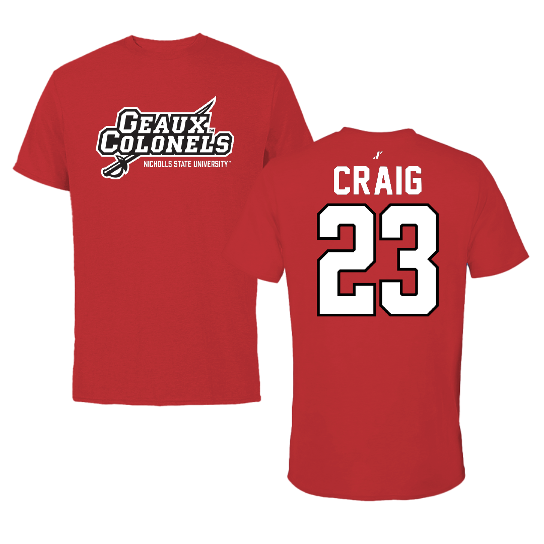 Nicholls State University Basketball Red General Performance Tee - #23 Daelyn Craig