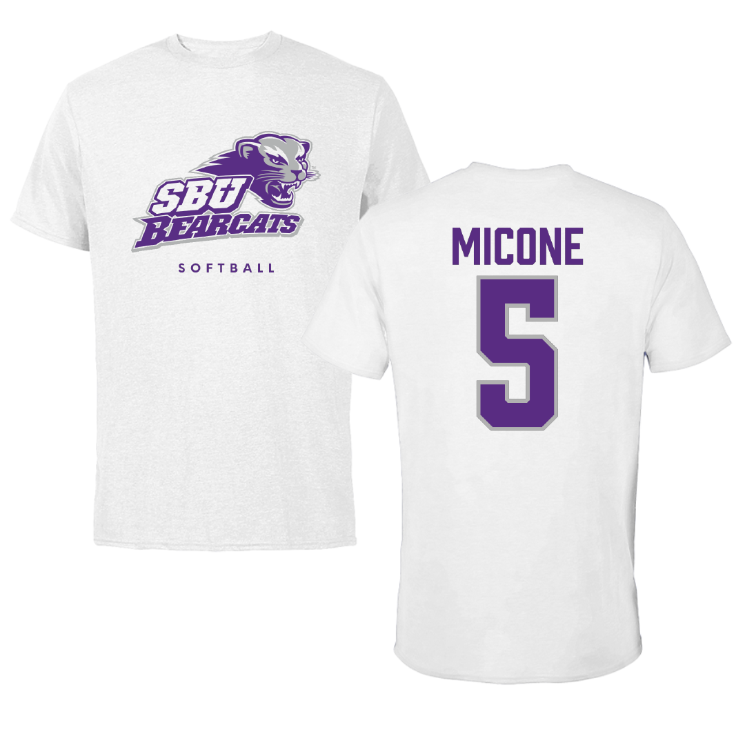 Southwest Baptist University Softball White Performance Tee - #5 Angelina Micone