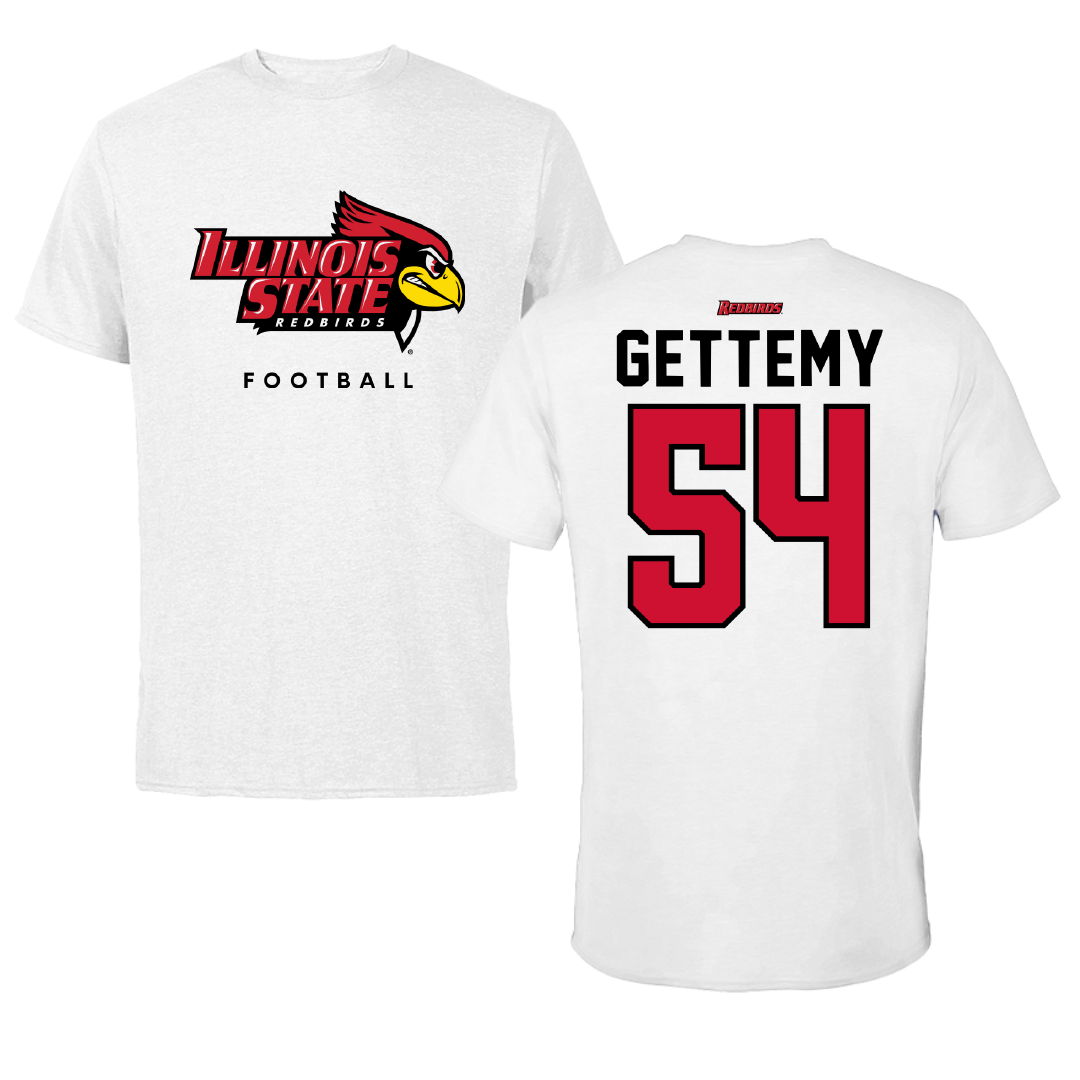 Illinois State University Football White Performance Tee - #54 Josh Gettemy