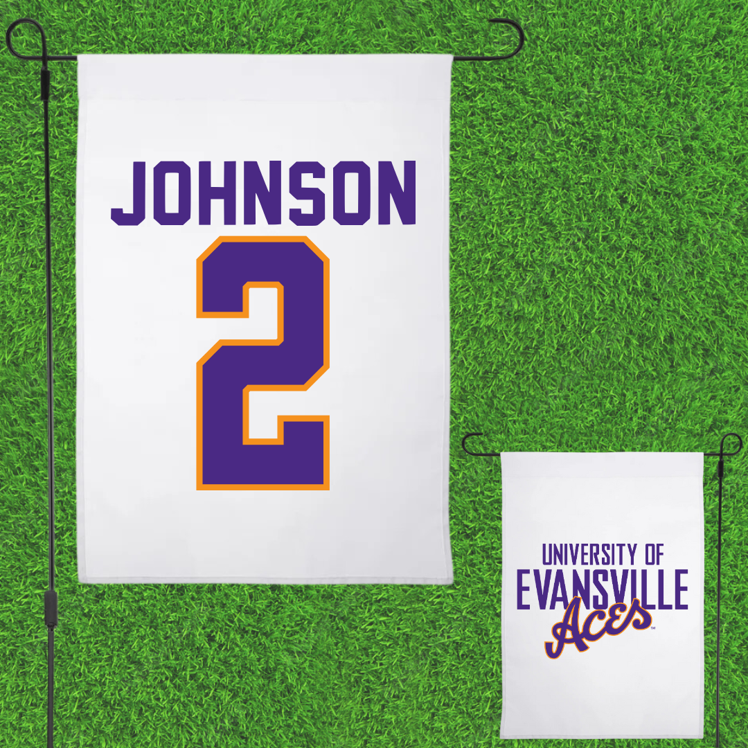 University of Evansville Soccer White Garden Flag - #2 Taylor Johnson