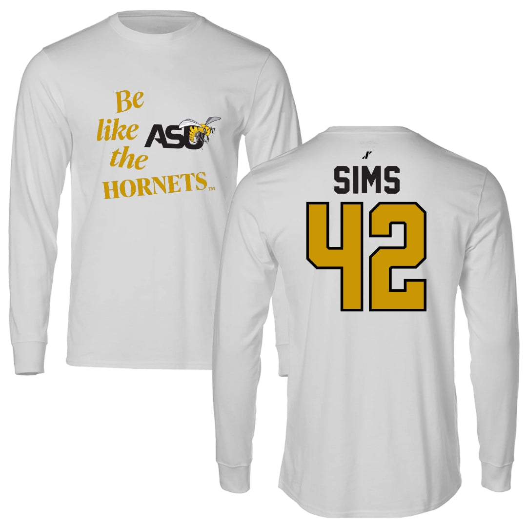 Alabama State University Football Light Gray Be Like Us Performance Long Sleeve - #42 Tashaun Sims