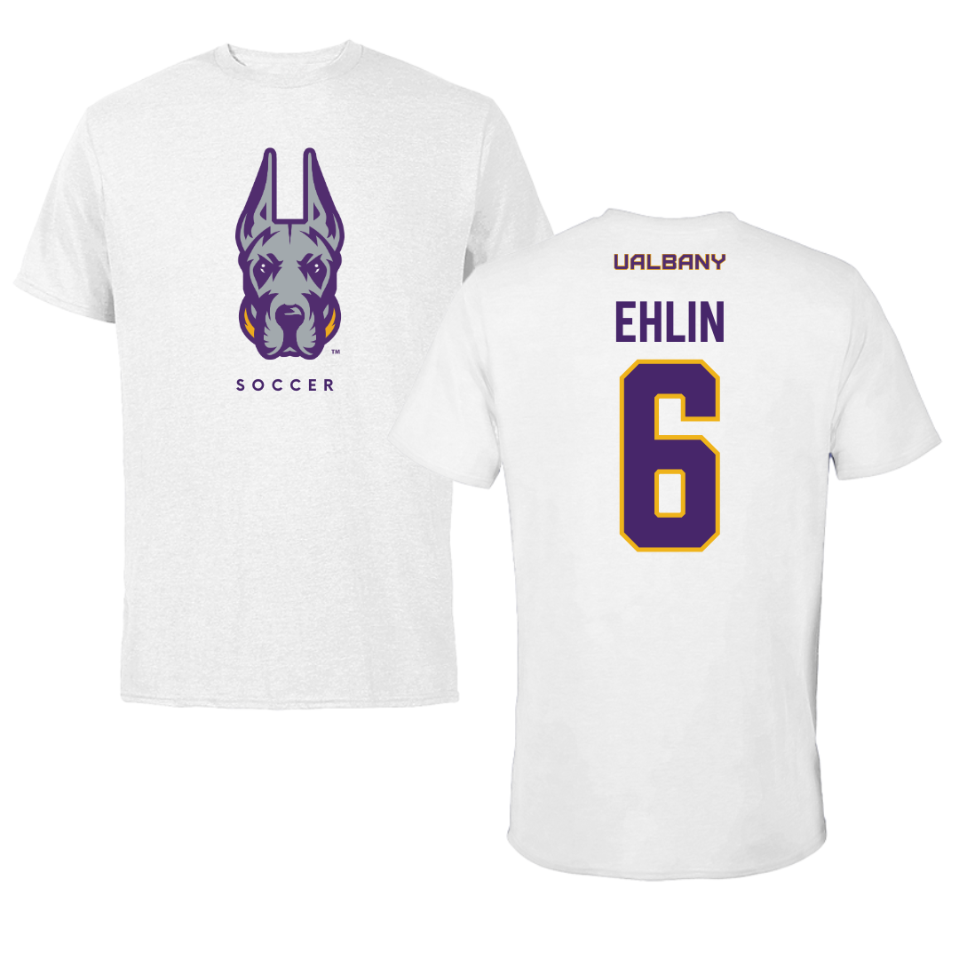 University at Albany Soccer White Mascot Tee - #6 Elias Ehlin