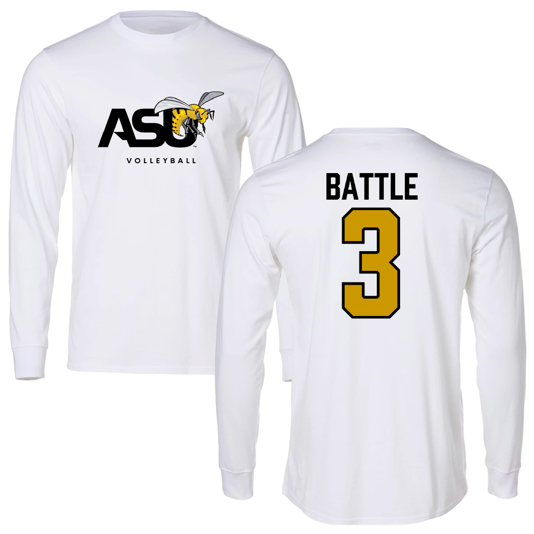 Alabama State University Volleyball White Performance Long Sleeve - #3 Norielle Battle