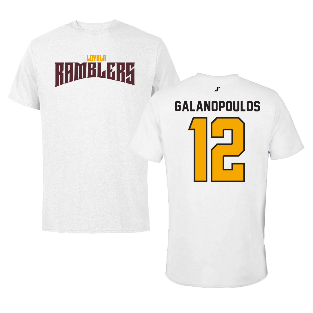 Loyola University-Chicago Basketball White Classic Performance Tee - #12 Sam Galanopoulos