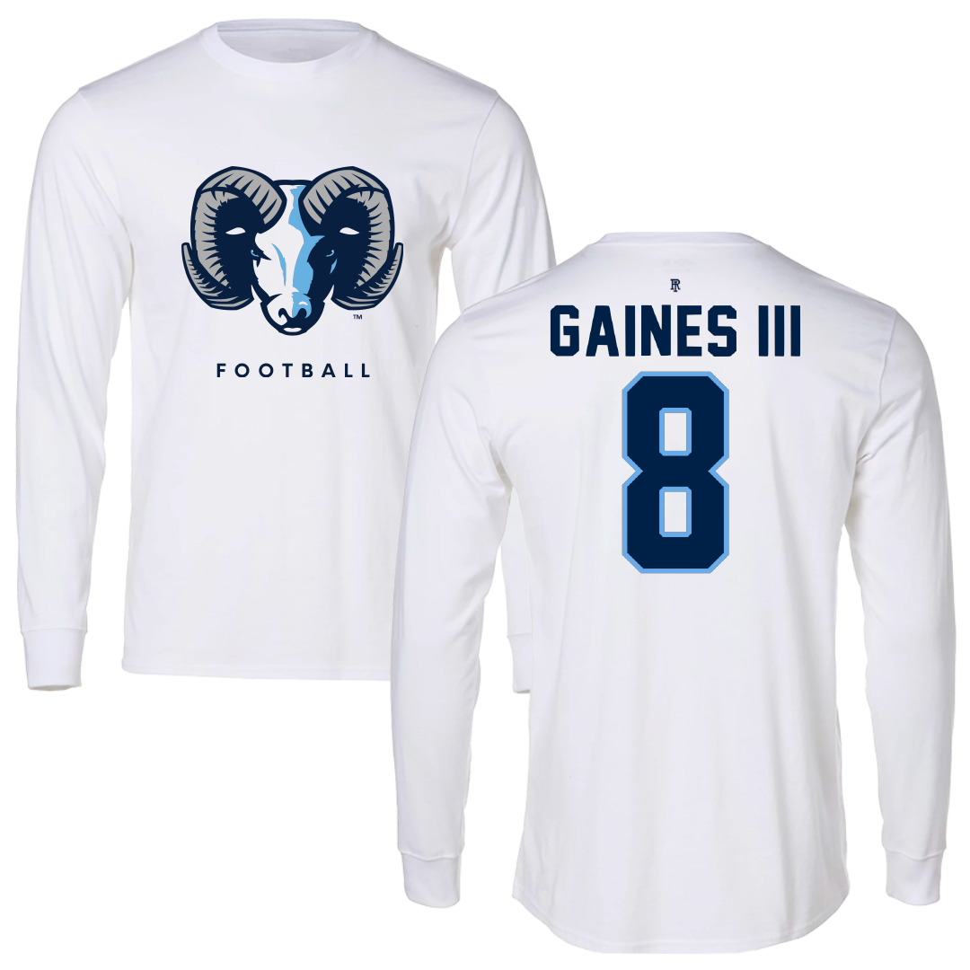 University of Rhode Island Football White Long Sleeve - #8 Greg Gaines III