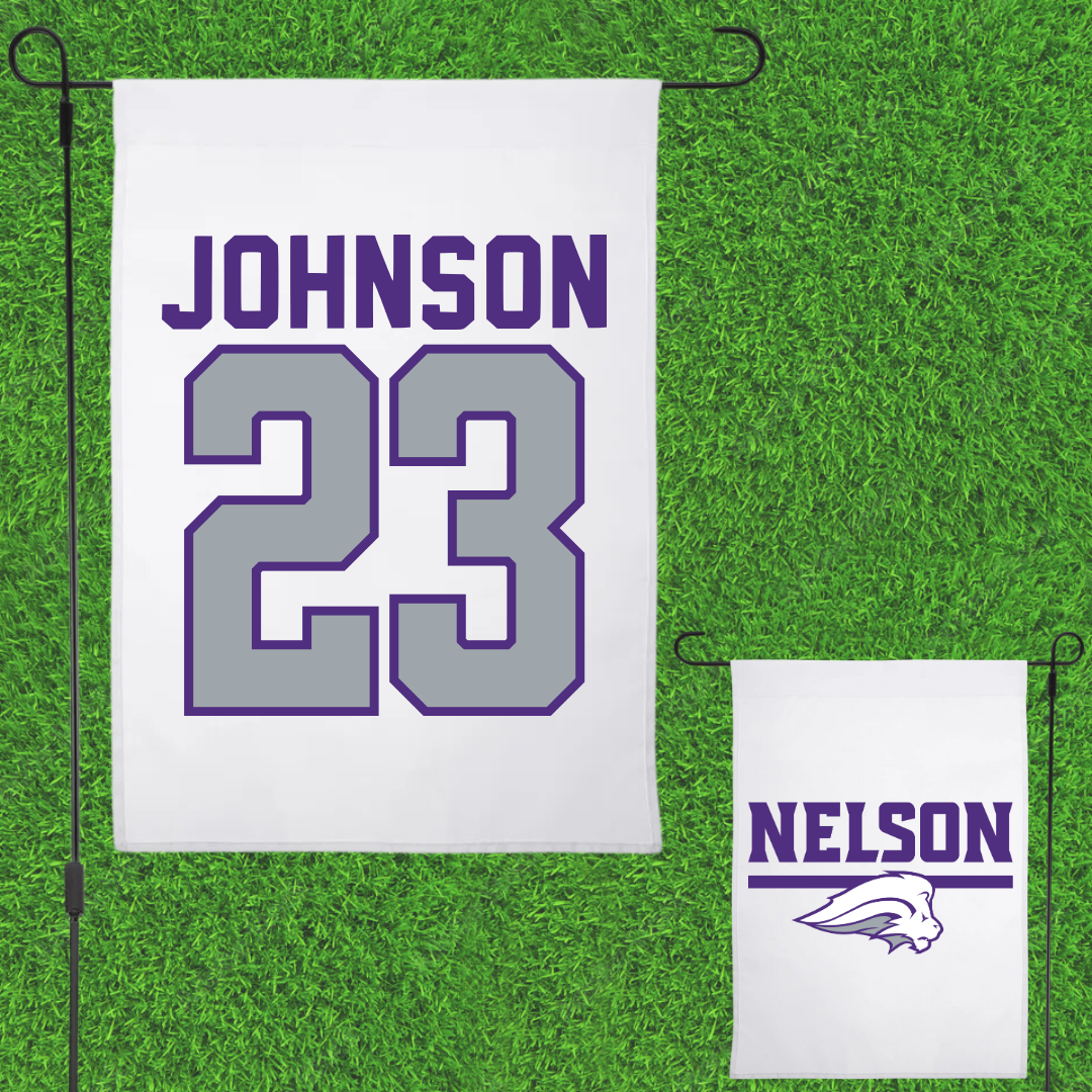Nelson University Basketball White Garden Flag - #23 Mikah Johnson