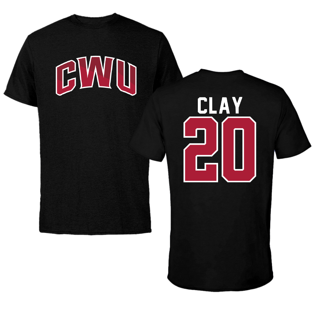 Central Washington University Football Black Performance Tee - #20 Jaylen Clay