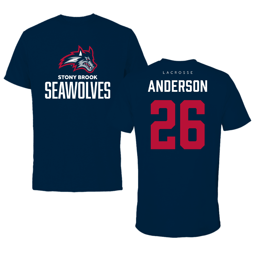 Stony Brook University Lacrosse Navy Performance Tee - #26 Will Anderson