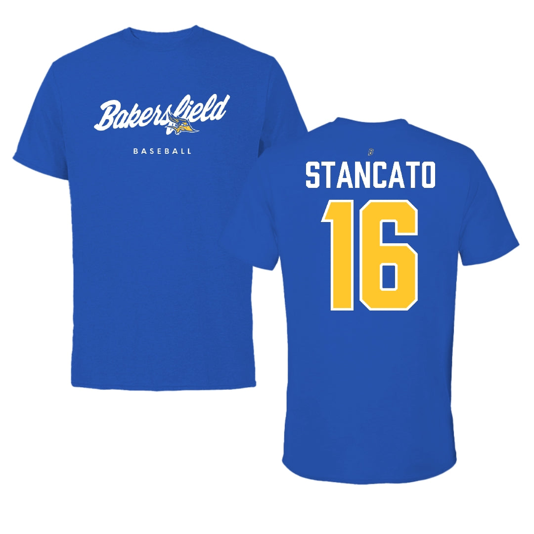 California State University-Bakersfield Baseball Blue Performance Tee - #16 Kyler Stancato