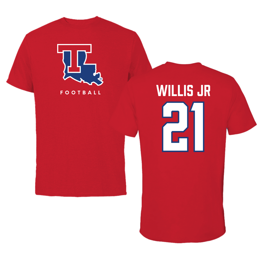 Louisiana Tech University Football Red Performance Tee - #21 Keith Willis Jr