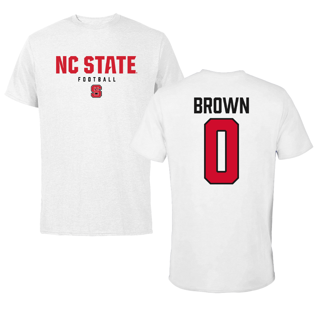 North Carolina State University Football White Performance Tee - #0 Sean Brown