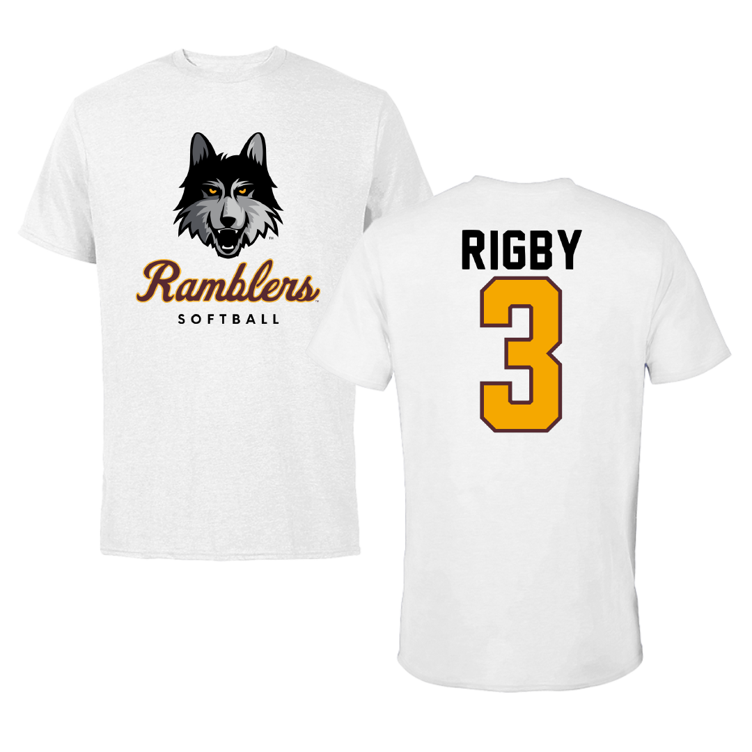 Loyola University-Chicago Softball White Ramblers Tee - #3 Kayci Rigby