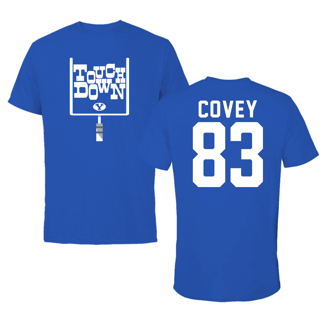 Brigham Young University Football Blue Touchdown Tee - #83 Weston Covey