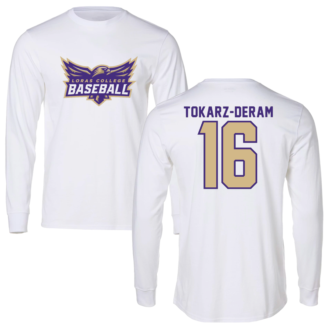 Loras College Baseball White Baseball Long Sleeve - #16 Mason Tokarz-Deram