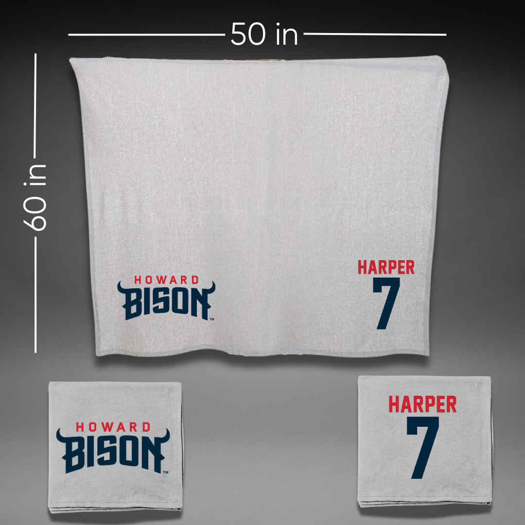 Howard University Basketball Gray Blanket - #7 Blake Harper