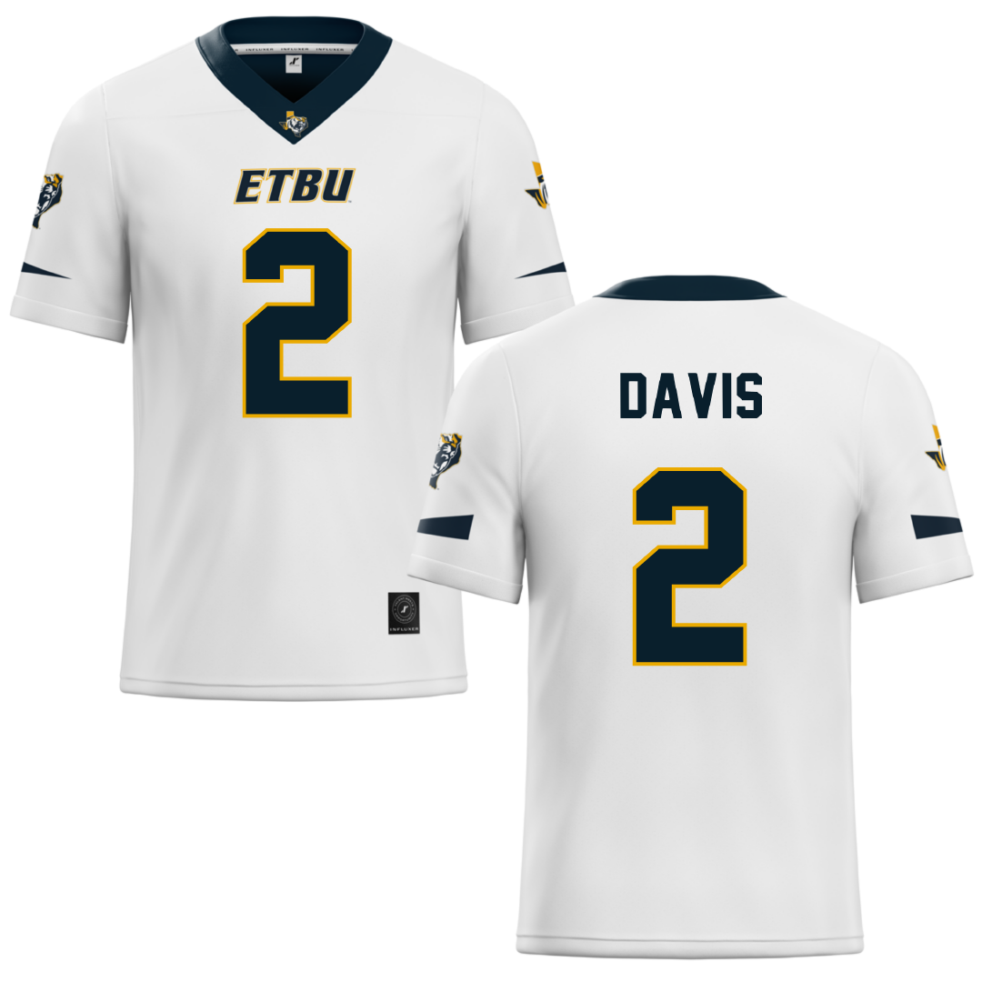 East Texas Baptist University White Football Jersey - #2 Keegan Davis
